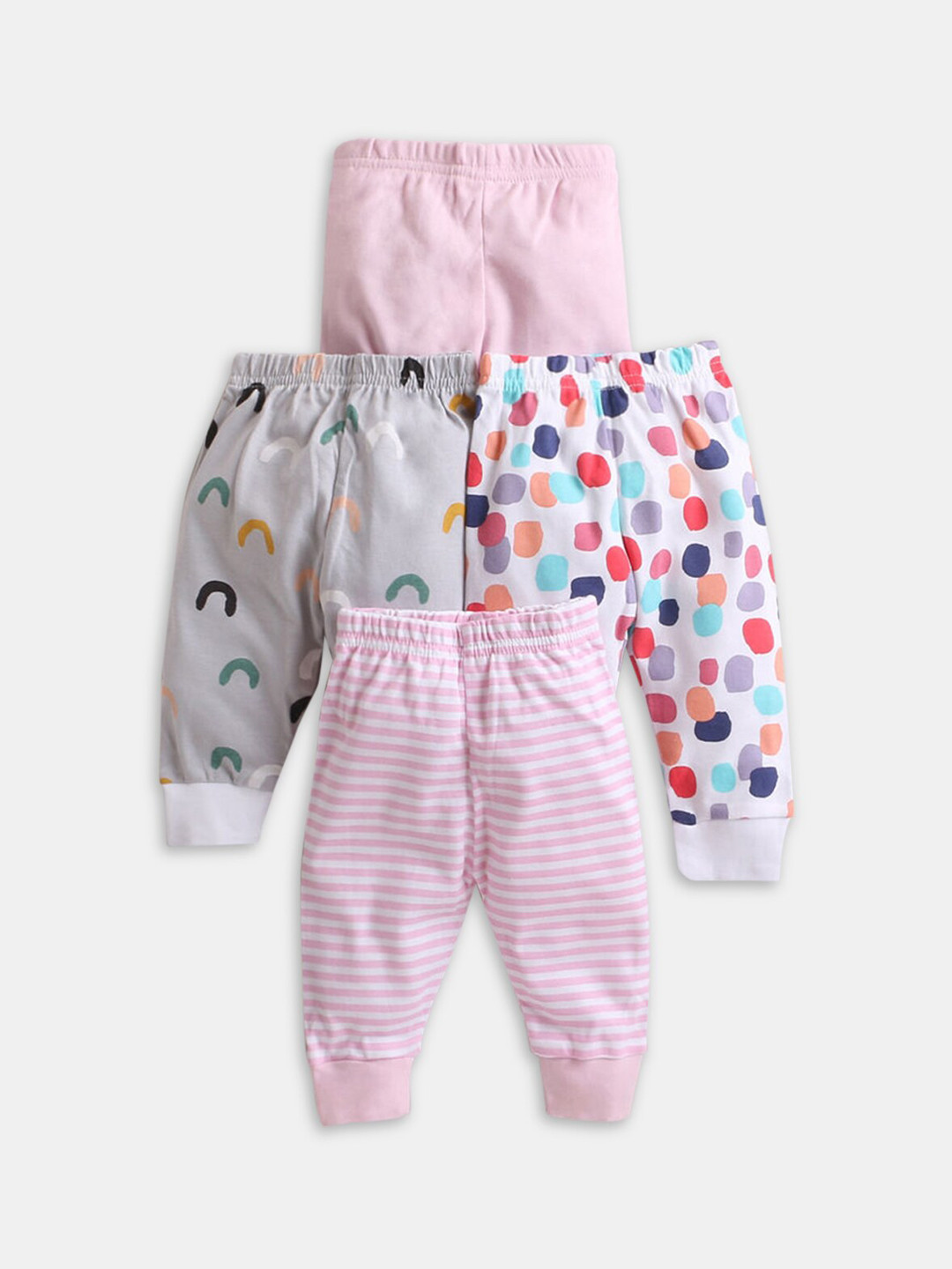 

Hopscotch Infant Girls Pack Of 4 All Over Printed Pure-Cotton Joggers, Pink