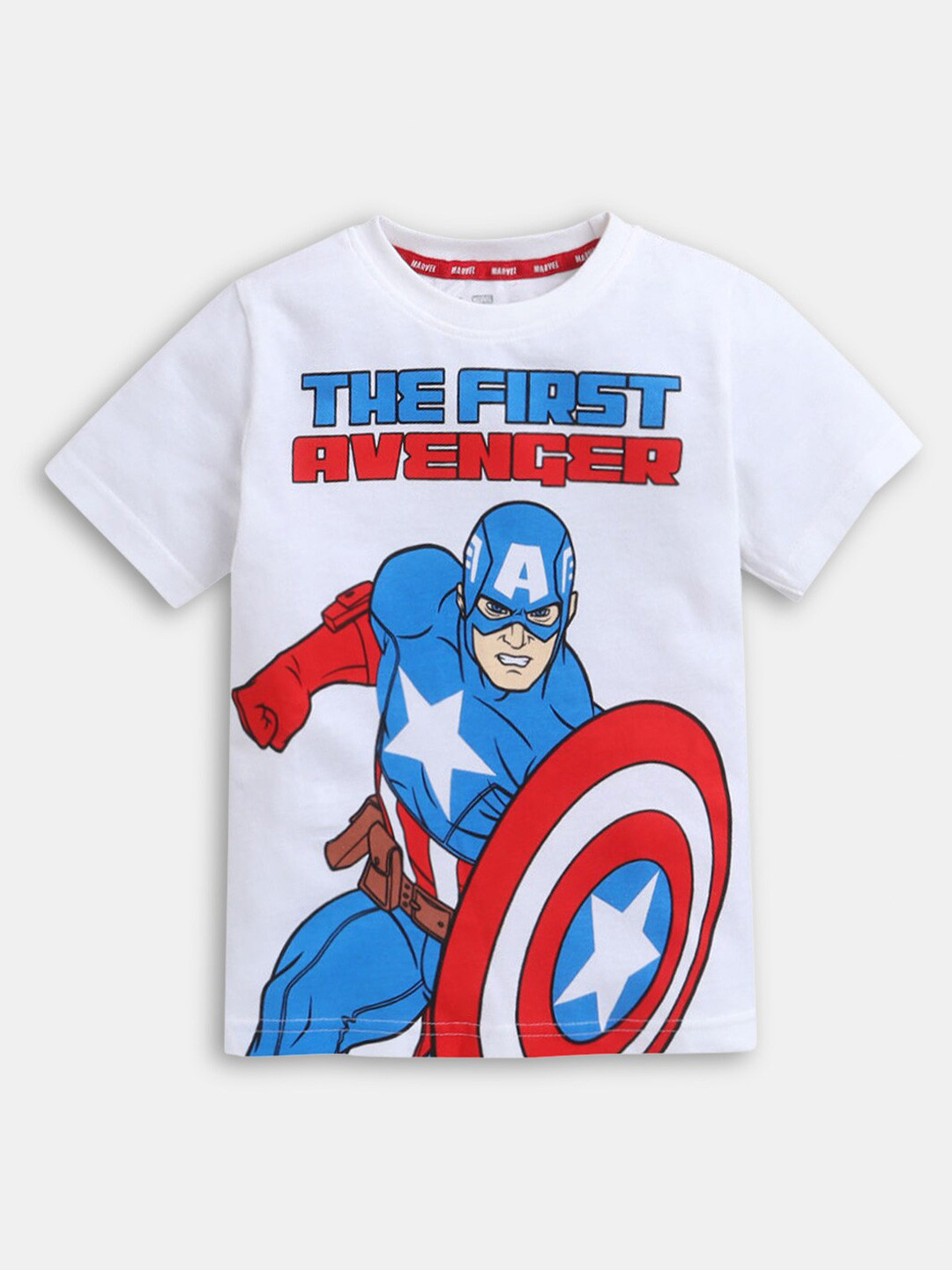 

Hopscotch Boys White & Red Captain America Printed T-shirt
