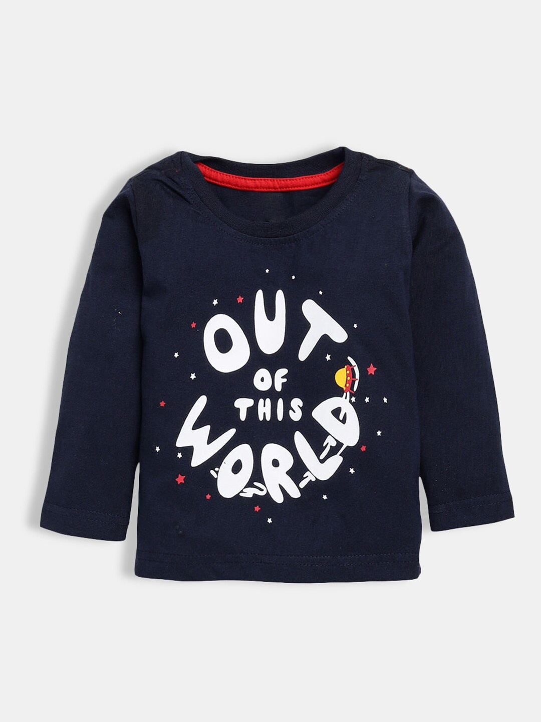 

Hopscotch Boys Navy Blue & White Typography Printed T-shirt