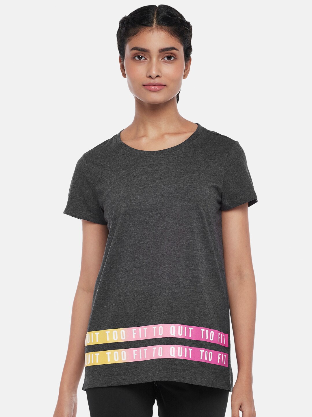 

Ajile by Pantaloons Women Grey Melange Printed T-shirt
