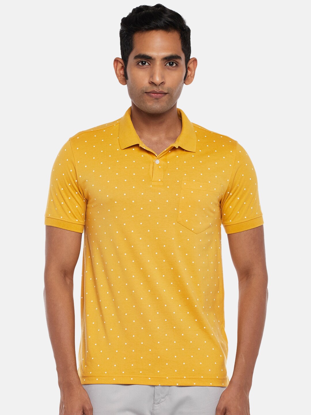 

BYFORD by Pantaloons Men Yellow Printed Polo Collar Slim Fit T-shirt