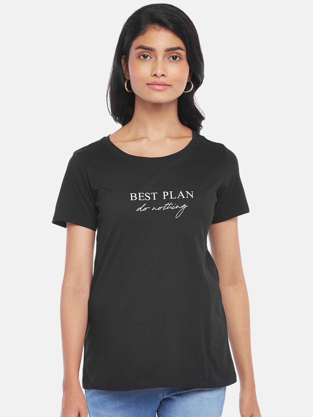 

Honey by Pantaloons Women Black Typography Printed T-shirt