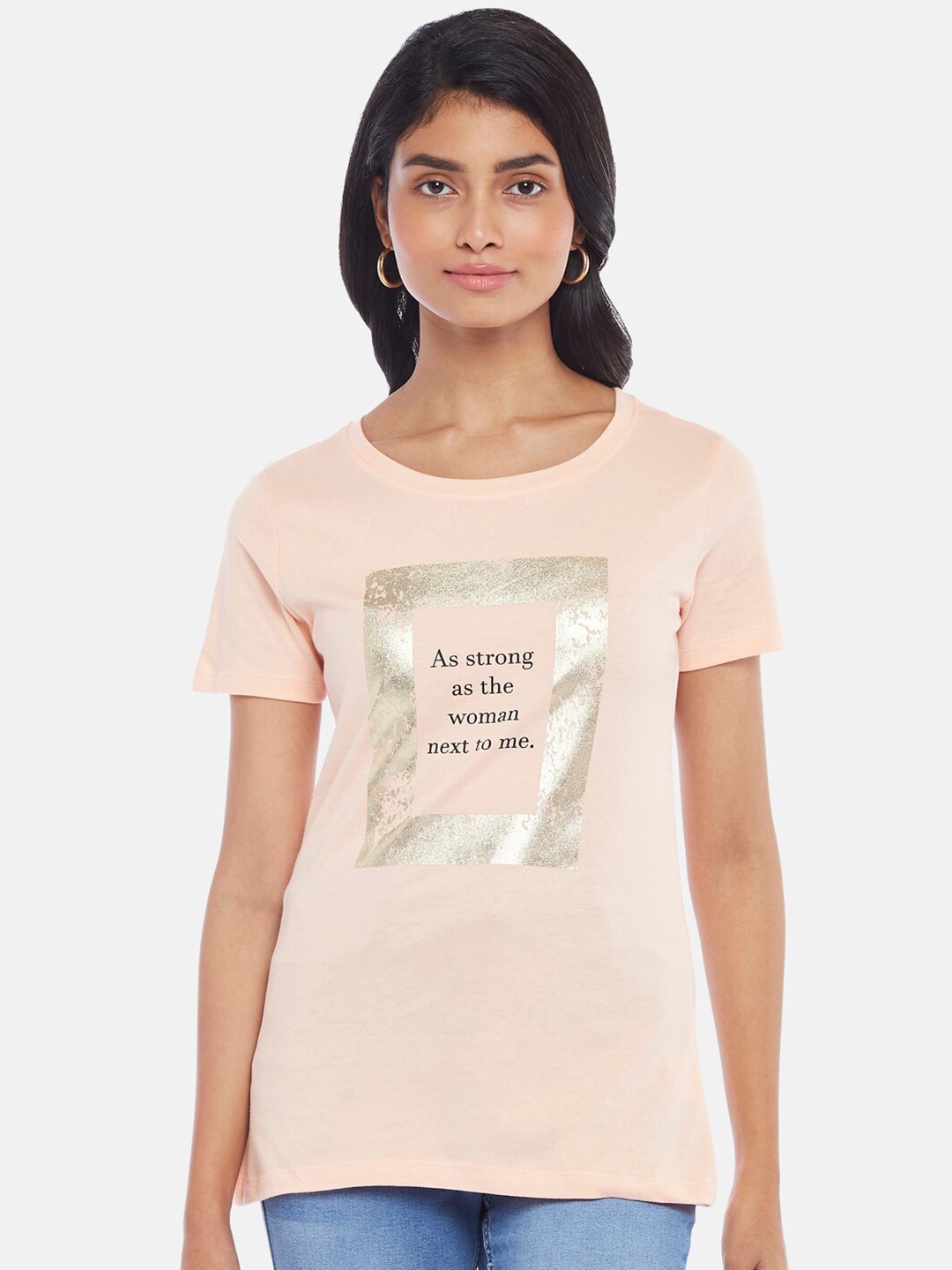 

Honey by Pantaloons Women Peach-Coloured Typography Printed T-shirt