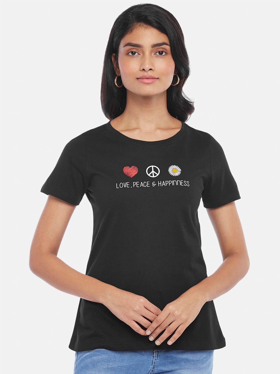 

Honey by Pantaloons Women Black Typography Printed T-shirt