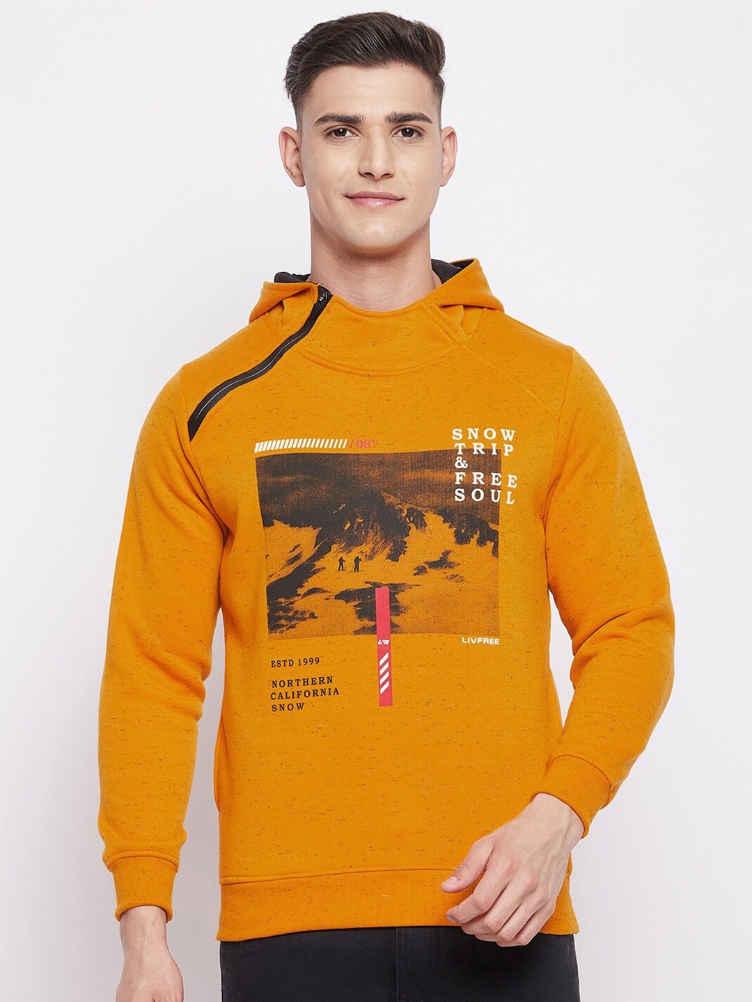 

NEVA Men Yellow Printed Hooded Sweatshirt, Orange