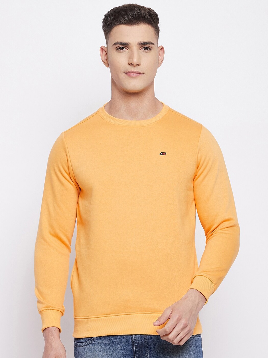 

NEVA Men Mustard Yellow Solid Pullover Sweatshirt