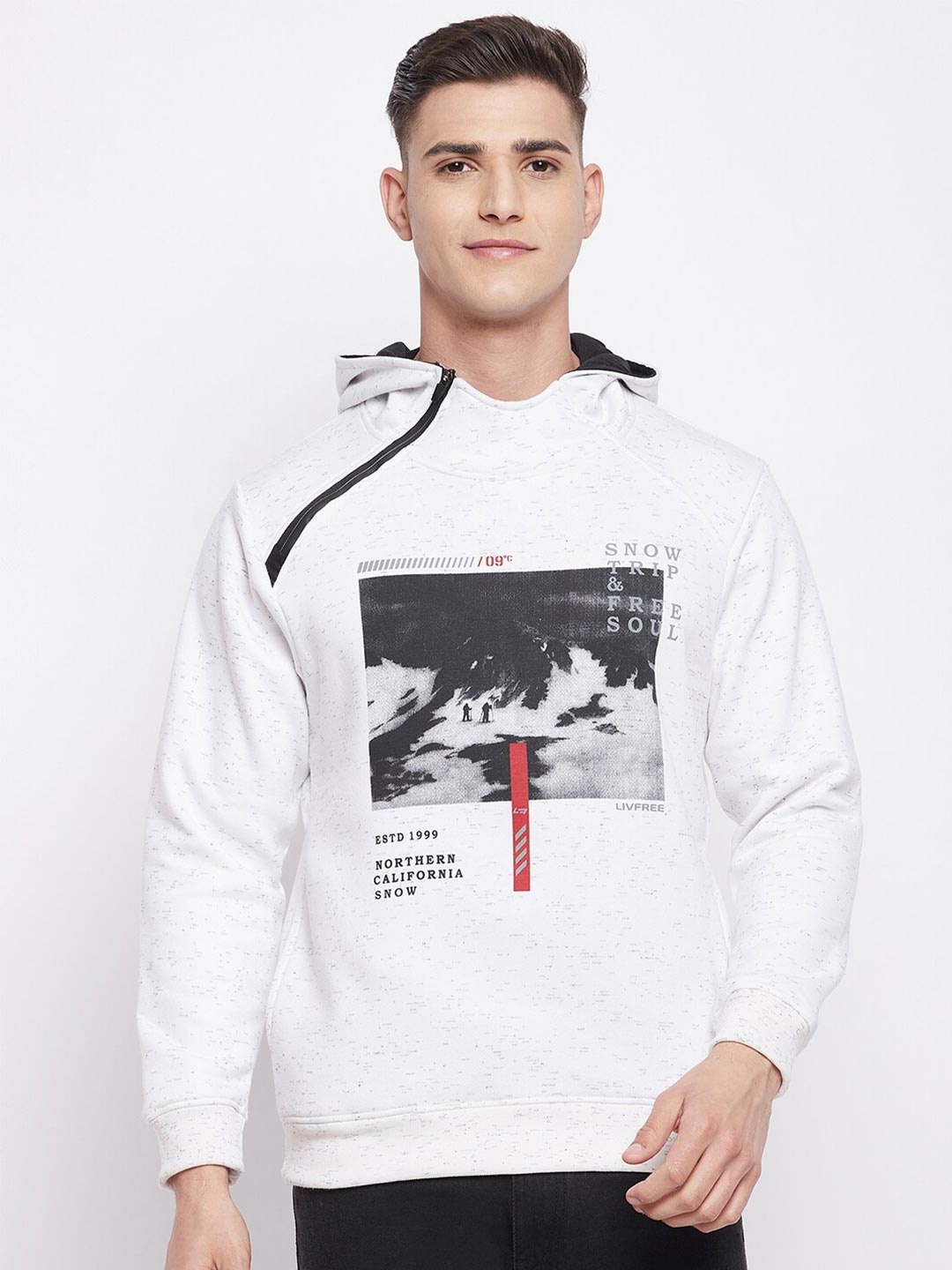 

NEVA Men White Printed Hooded Sweatshirt