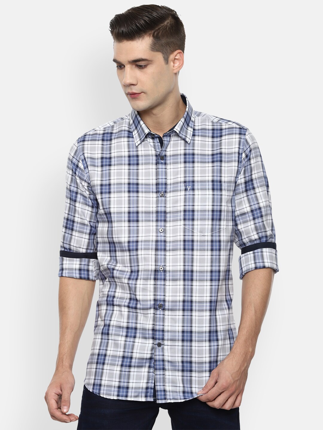 

Van Heusen Sport Men Blue Slim Fit Tartan Checked Casual Shirt