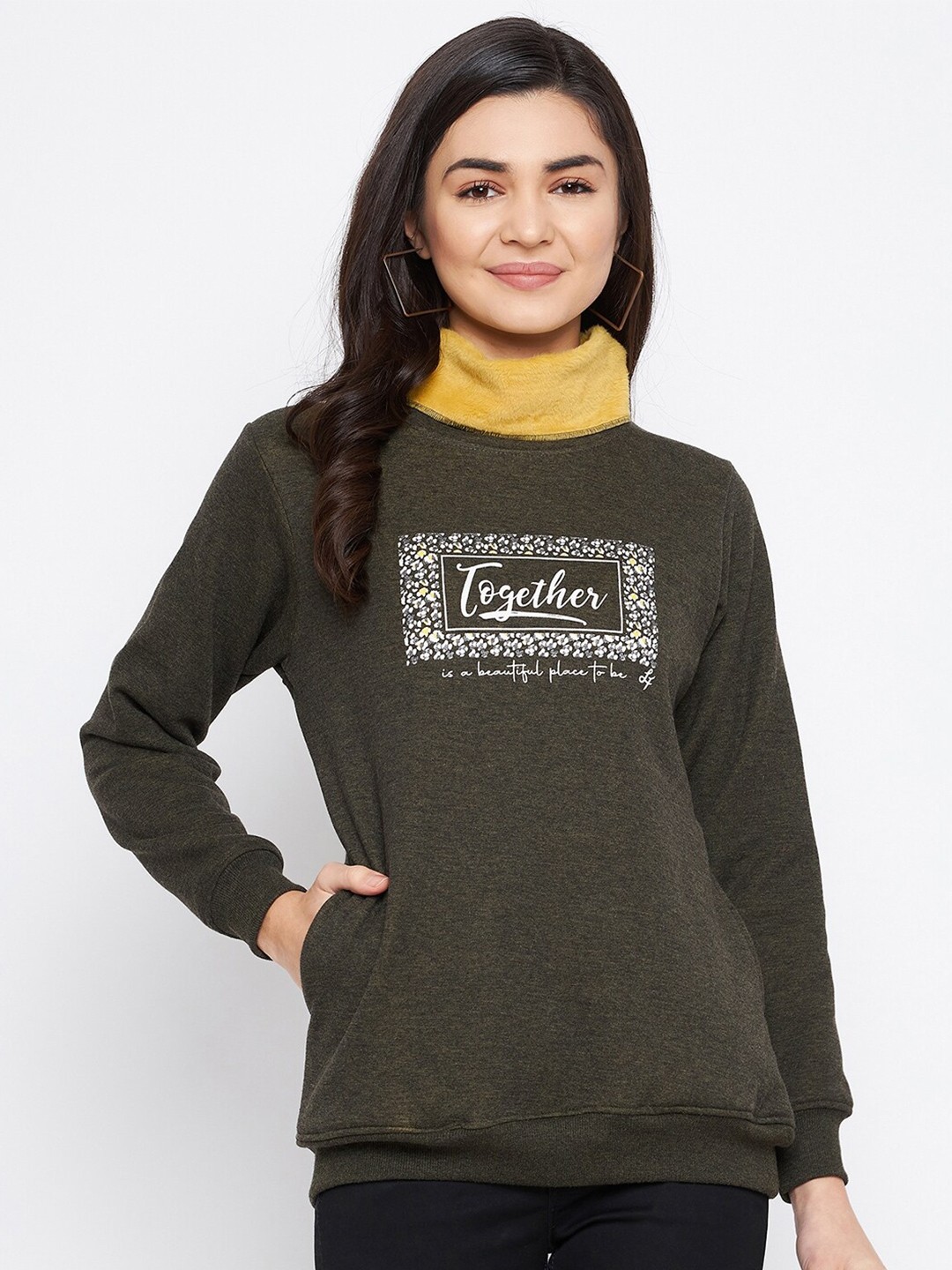 

NEVA Women Olive Green Printed Sweatshirt