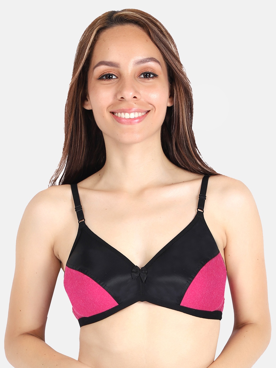 

LOTUSLEAF Pink & Black Colourblocked Non Padded Bra