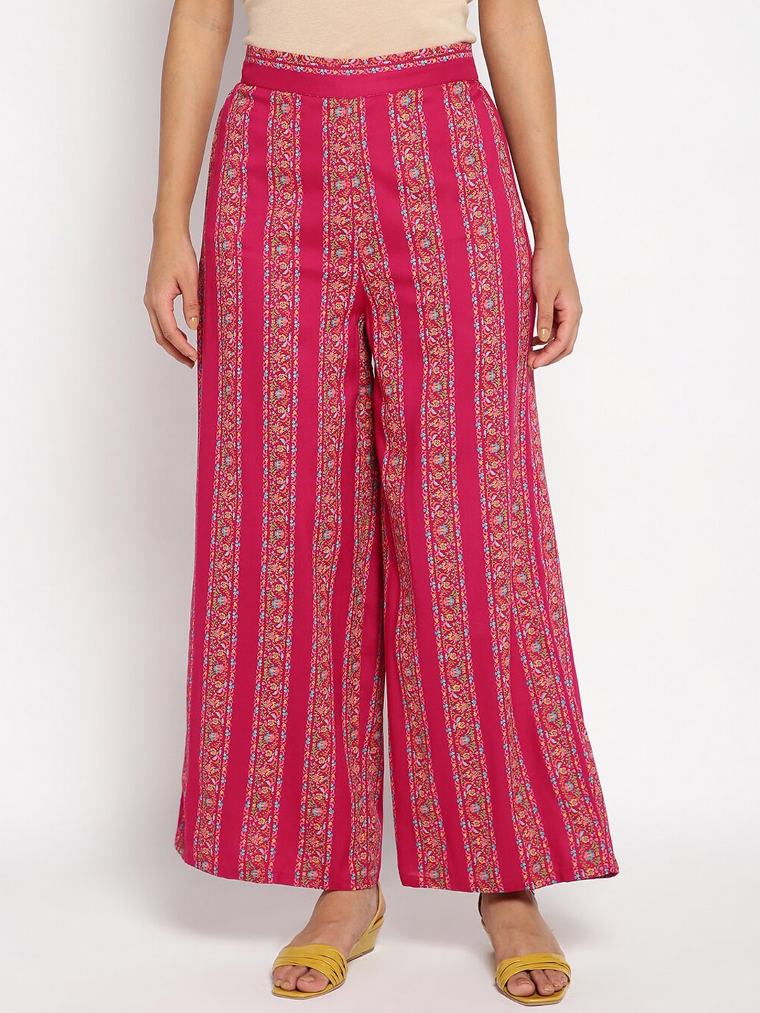 

W Women Pink Floral Printed Pleated Trousers