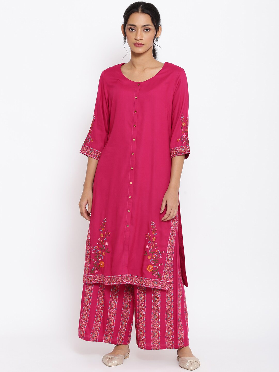 

W Women Pink Thread Work Kurta with Palazzos