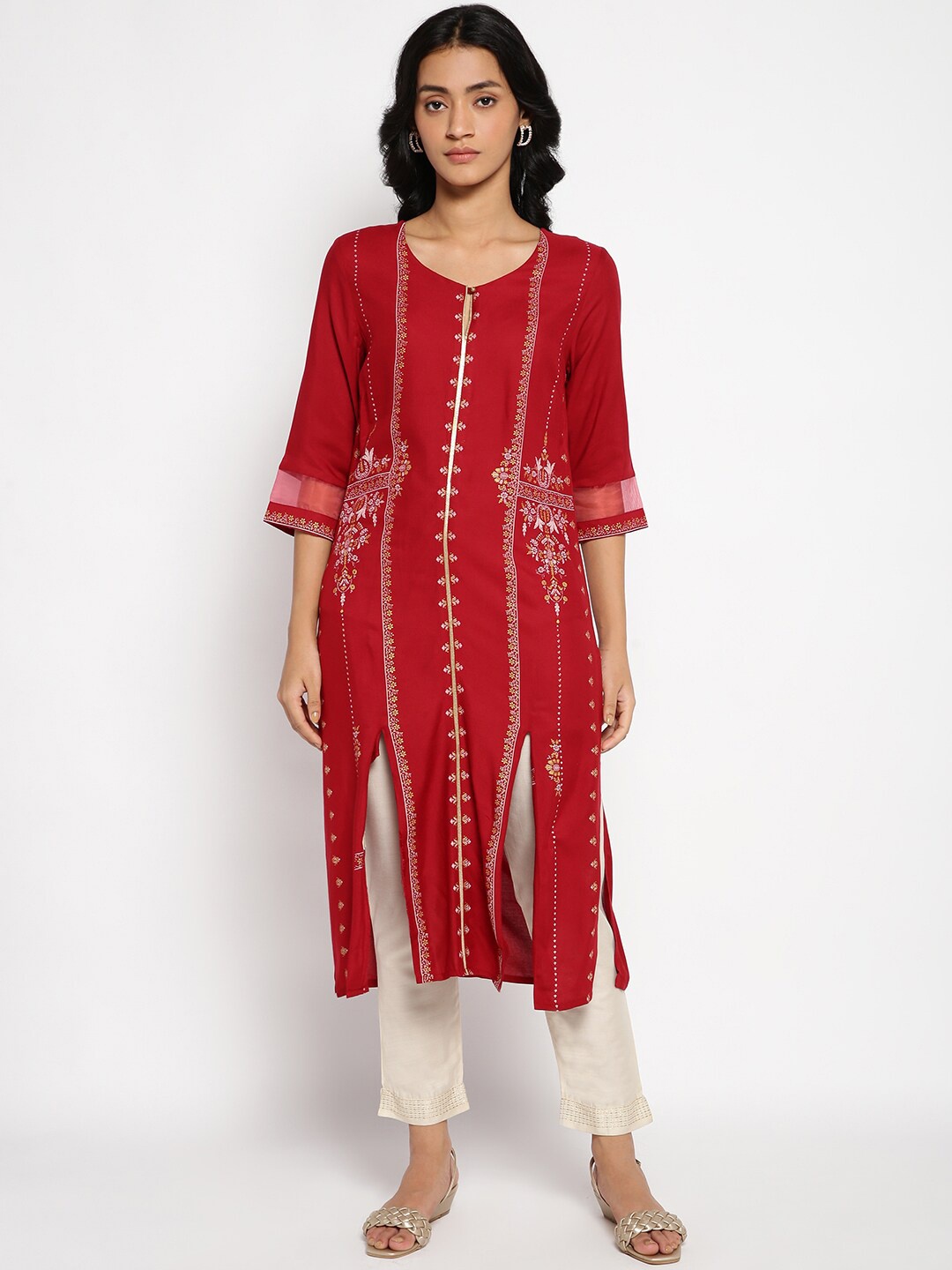 

W Women Red Geometric Printed Viscose Rayon Kurta