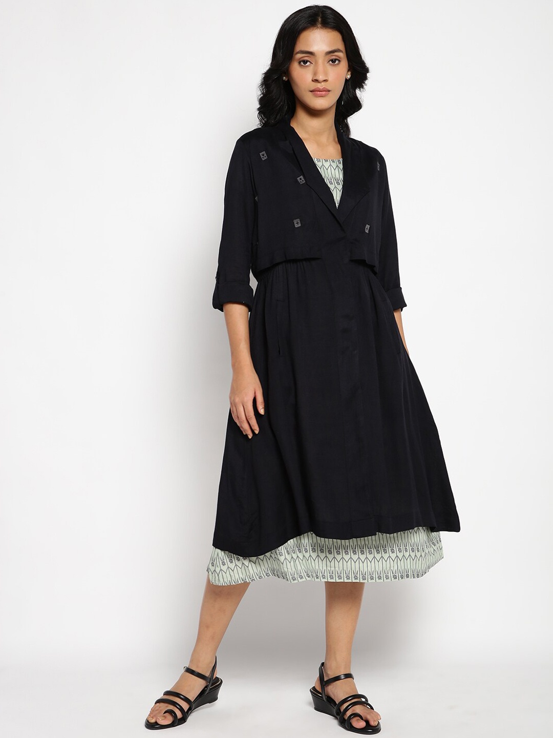 

W Women Black Embroidered Longline Tailored Jacket