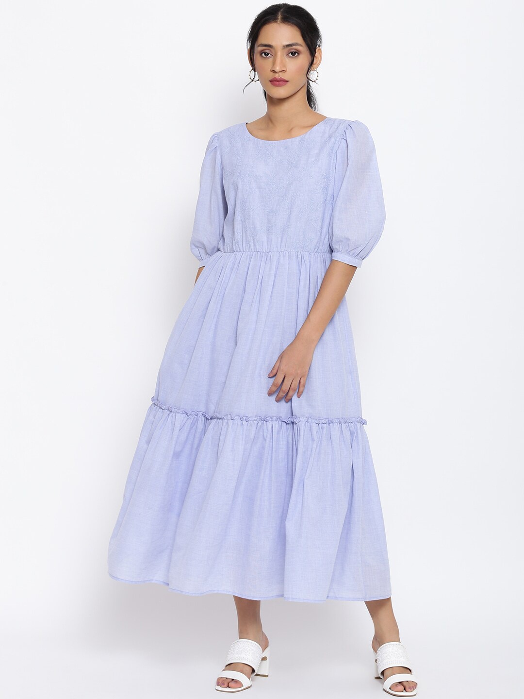 

W Blue Tiered Midi Dress