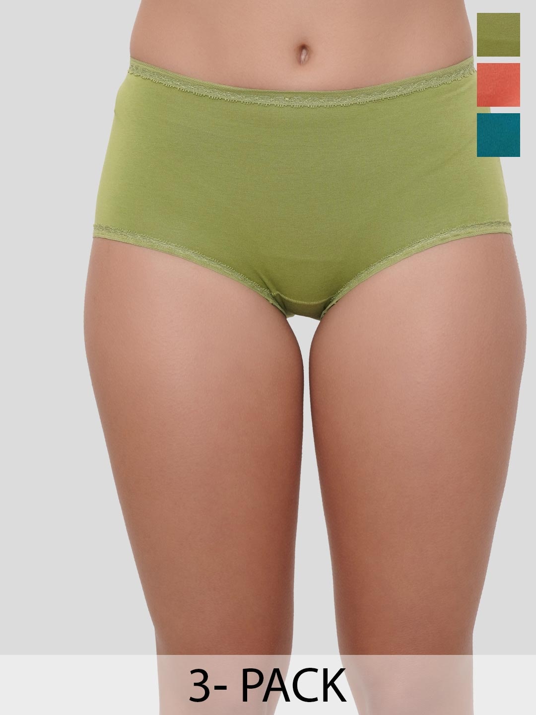 

Amour Secret Women Pack Of 3 Solid Mid Rise Hipster Briefs, Green