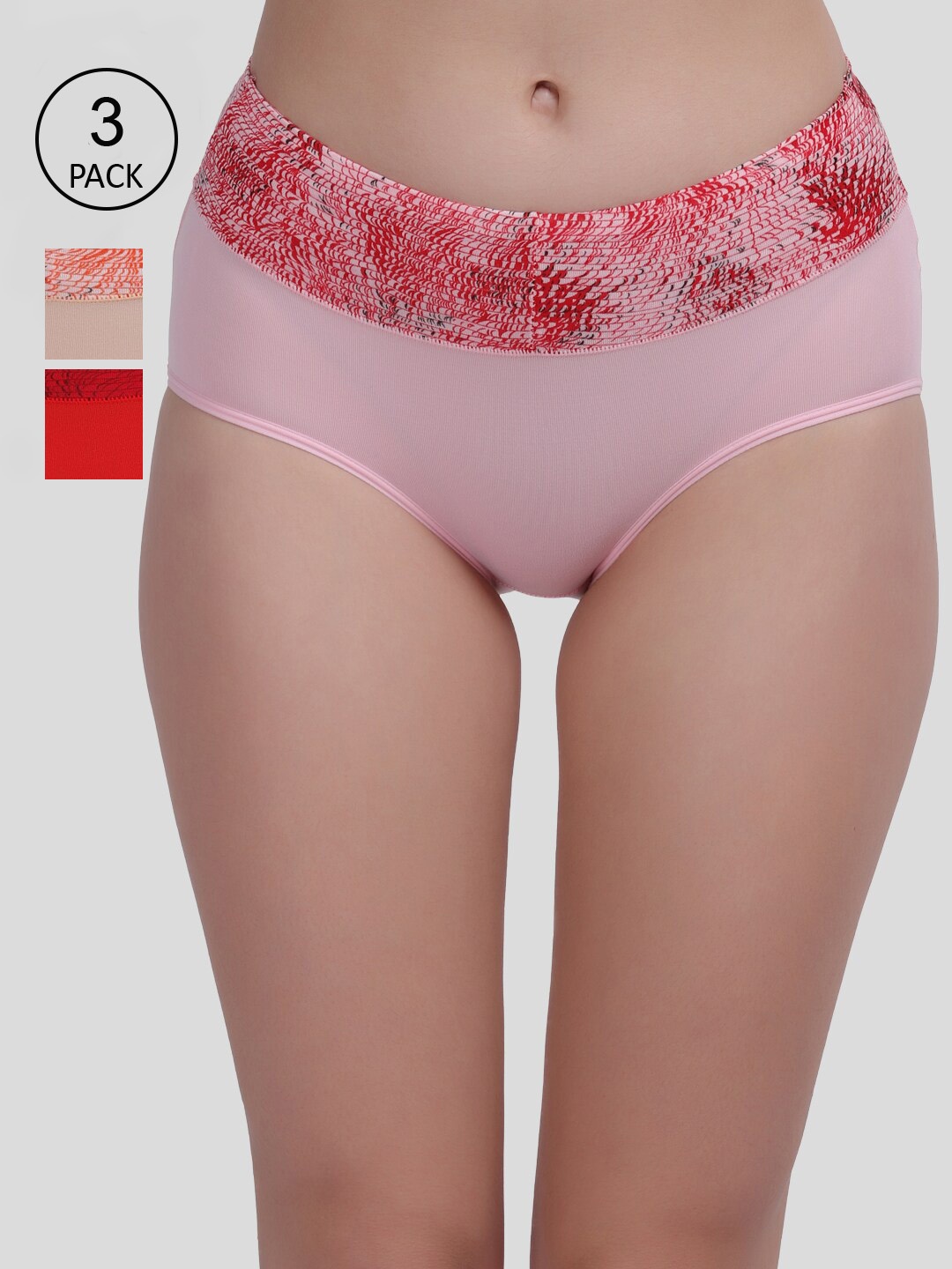 

Amour Secret Women Pack Of 3 Red, Skin, Pink Anti Microbial Hipster Briefs