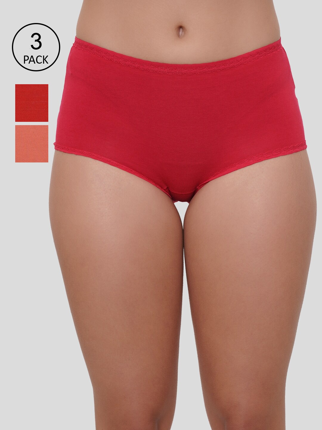 

Amour Secret Women Red & Coral Pack Of 3 Solid Hipster Briefs