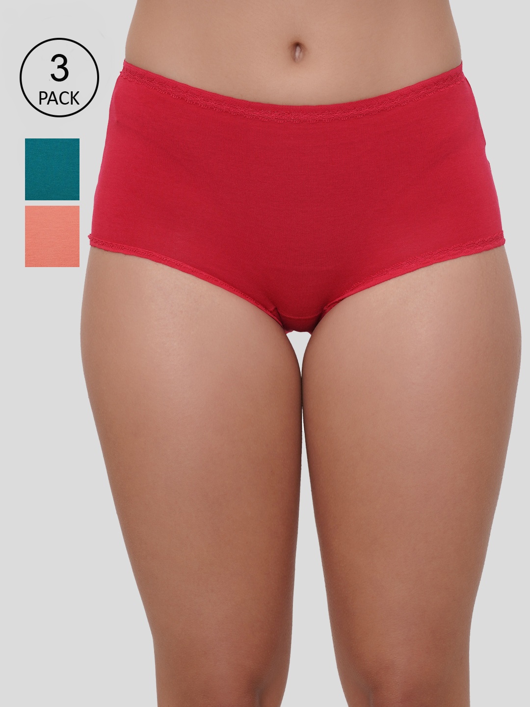 

Amour Secret Women Pack Of 3 Coral & Orange Solid Hipster Briefs