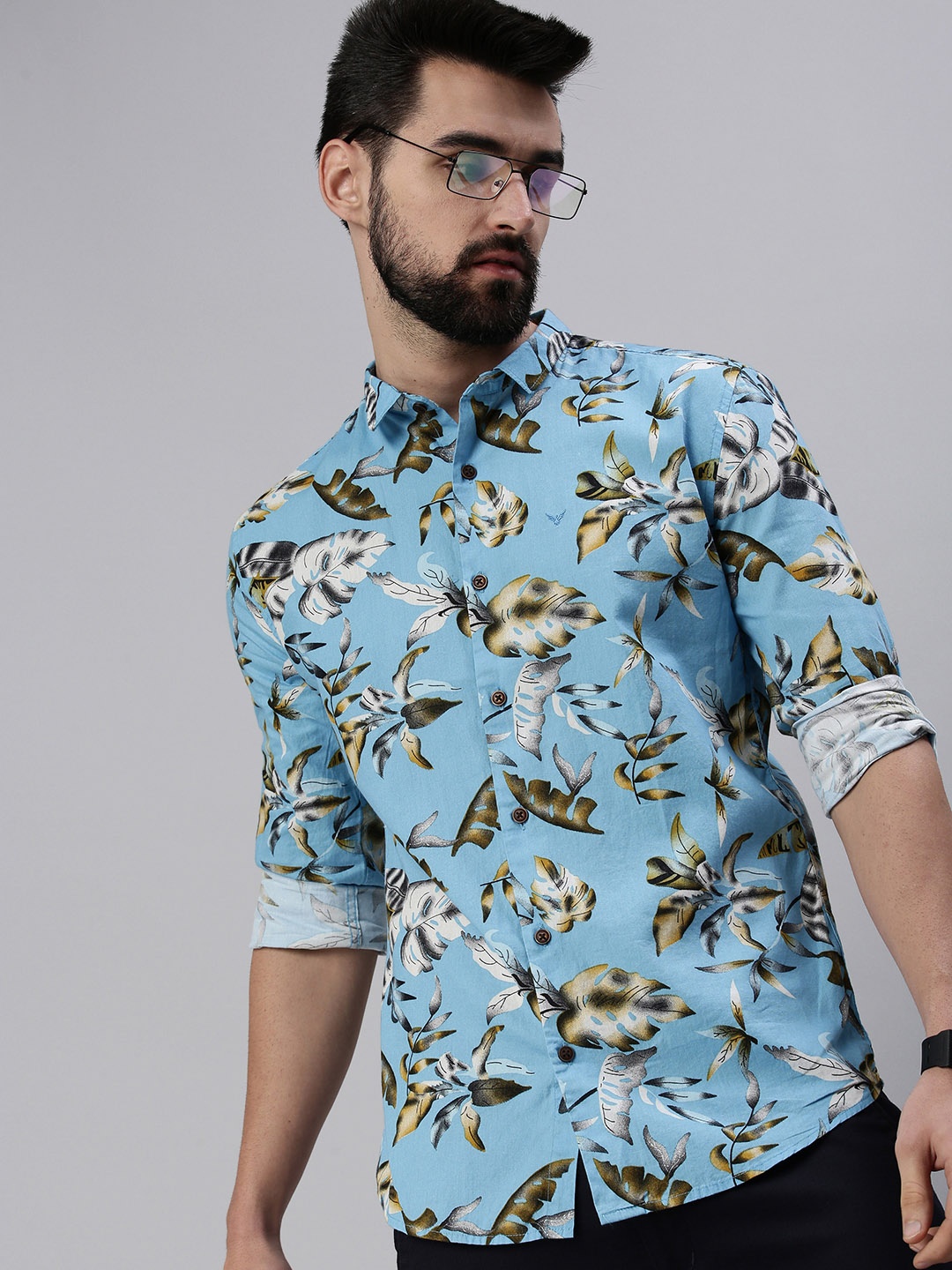 SHOWOFF Men Blue Comfort Slim Fit Floral Printed Casual Shirt