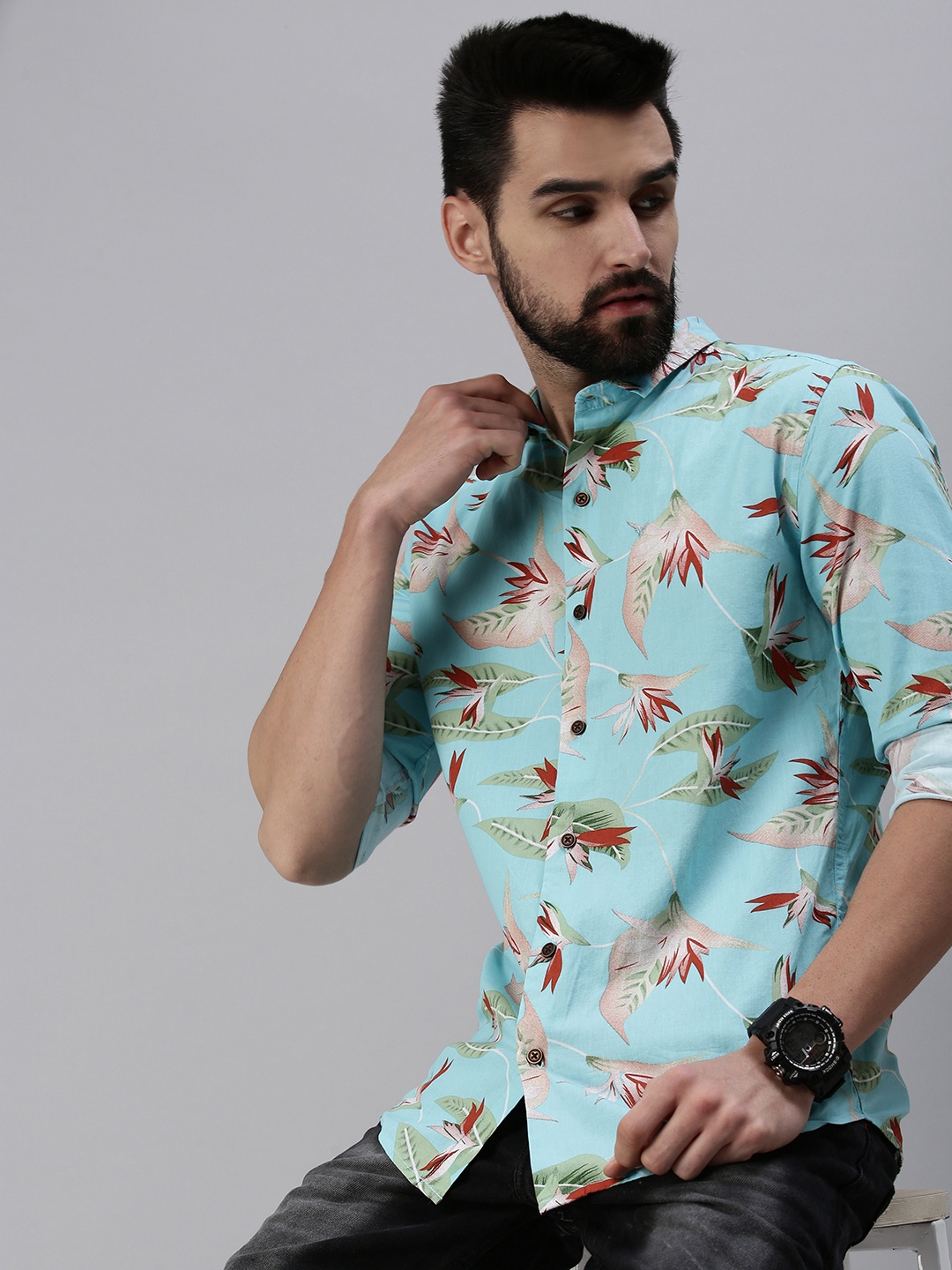

SHOWOFF Men Blue Comfort Slim Fit Floral Printed Casual Shirt