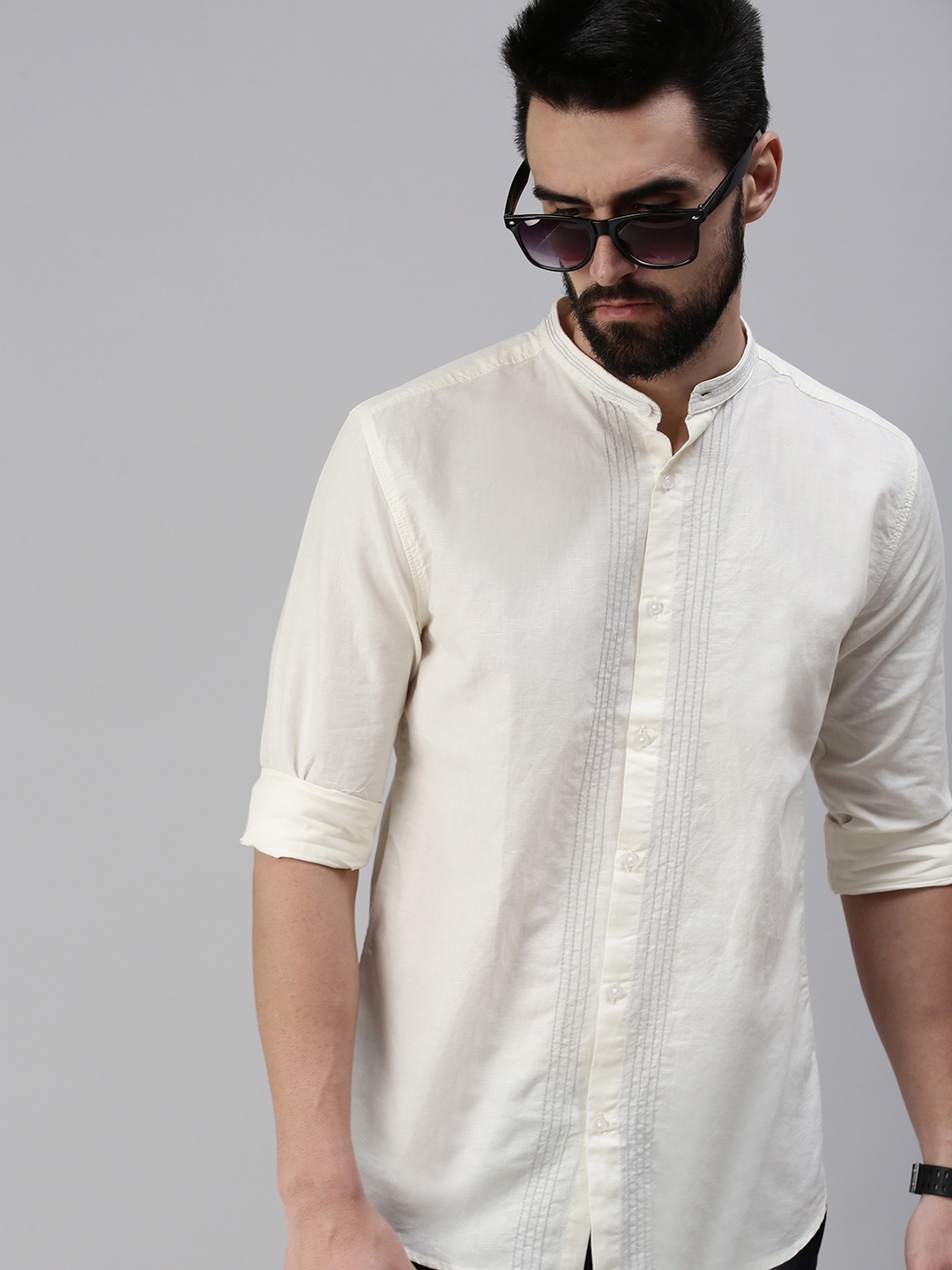 

SHOWOFF Men Off White Comfort Slim Fit Casual Shirt