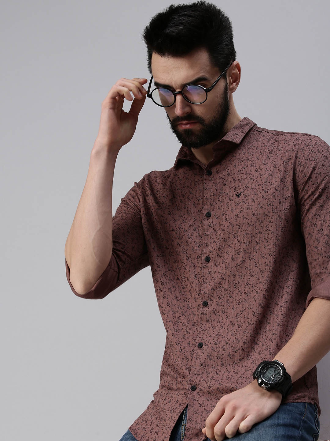 

SHOWOFF Men Brown Comfort Slim Fit Printed Casual Shirt
