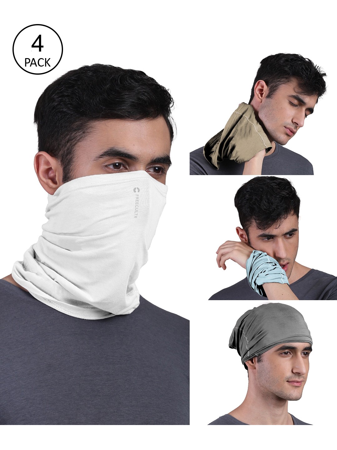 

FREECULTR Pack of 4 Anti Microbial Multipurpose Headbands, White