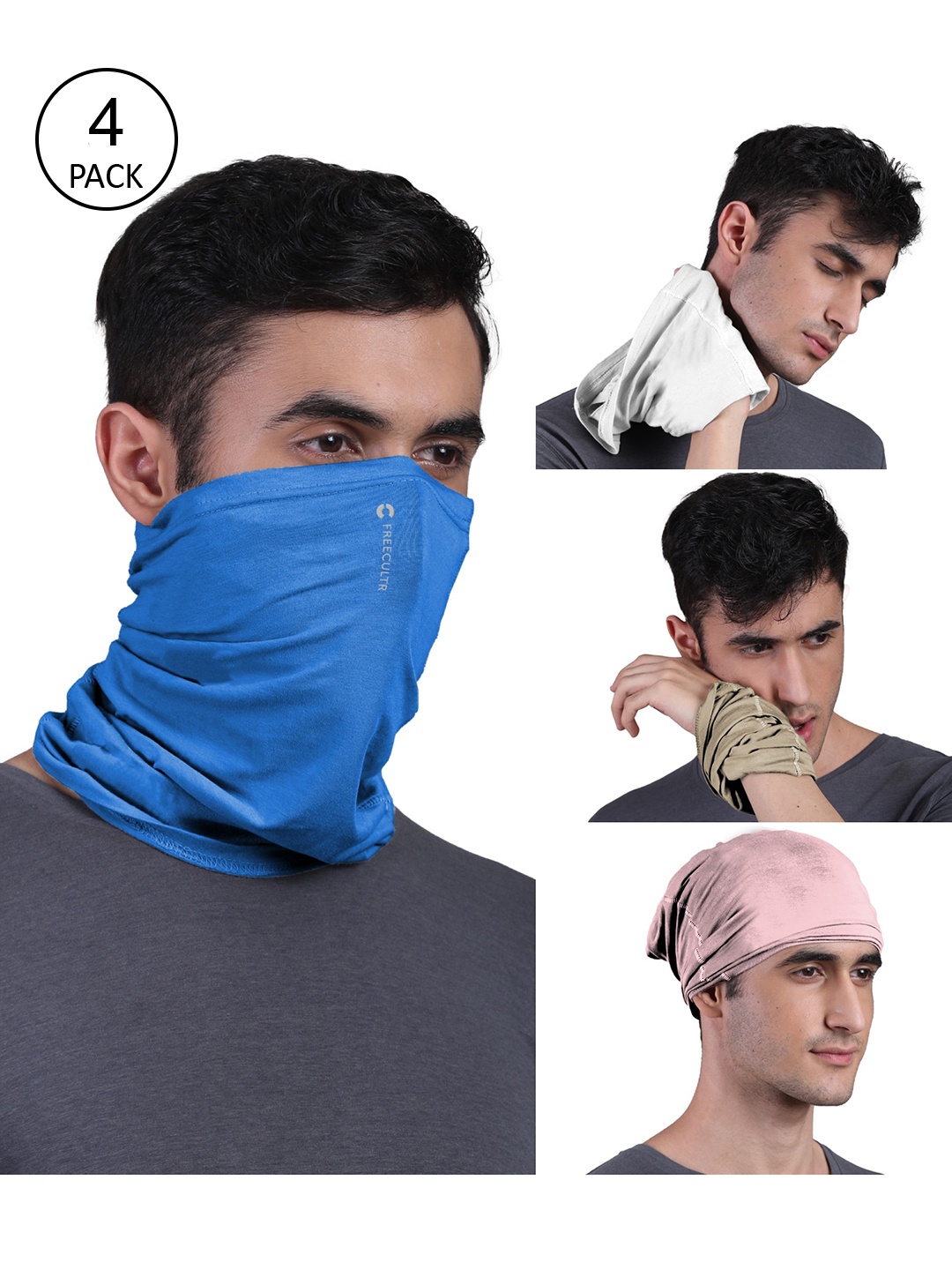 

FREECULTR Pack of 4 Anti Microbial Multipurpose Bamboo Bandana, Blue