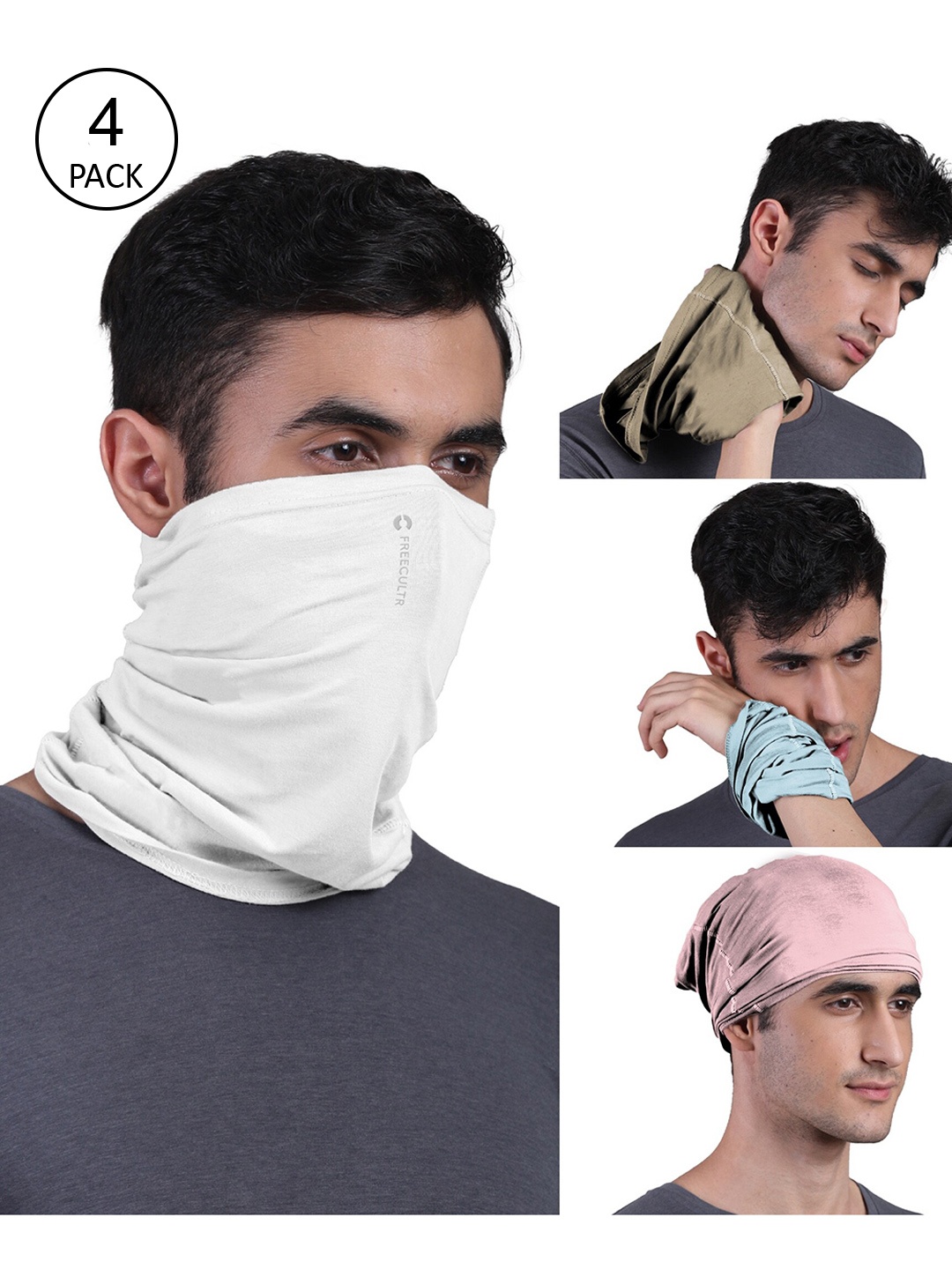

FREECULTR Pack of 4 Anti Microbial Multipurpose Headbands, White