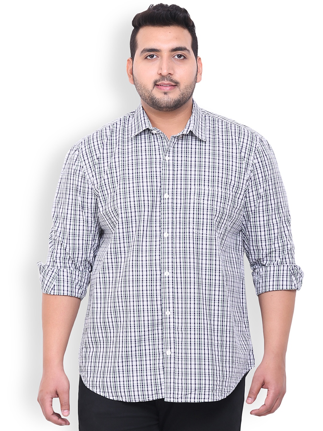 

John Pride Plus Size Men White Purple Smart Fit Checked Casual Shirt