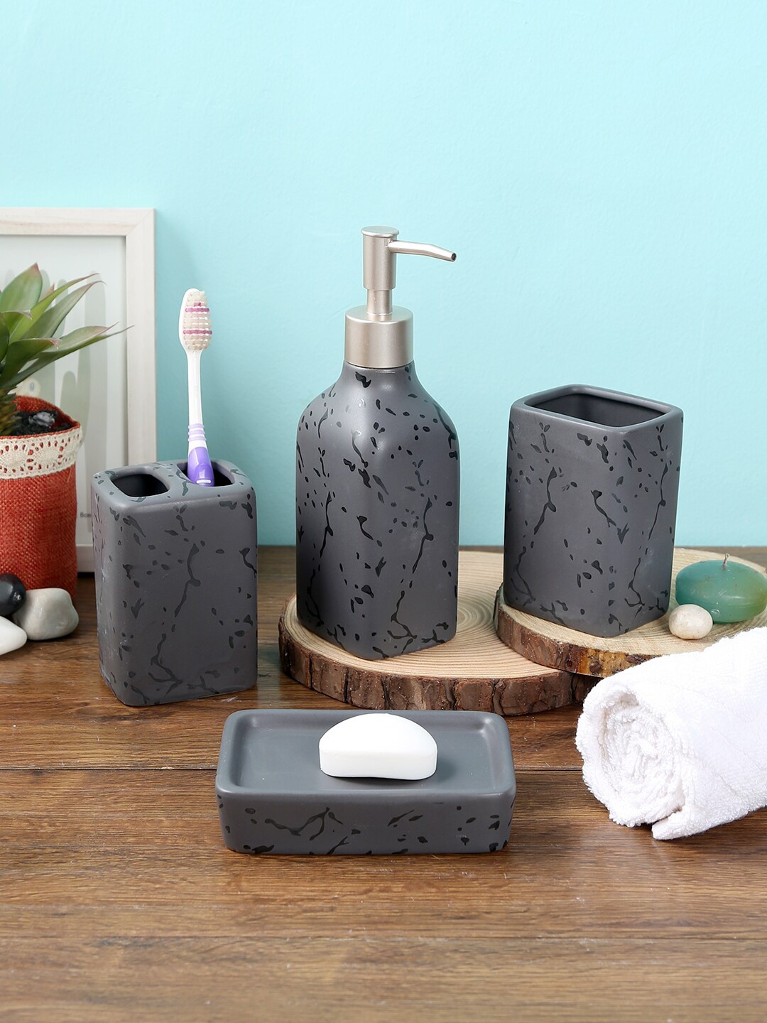 

House Of Accessories Pack Of 4 Bathroom Accessories, Grey