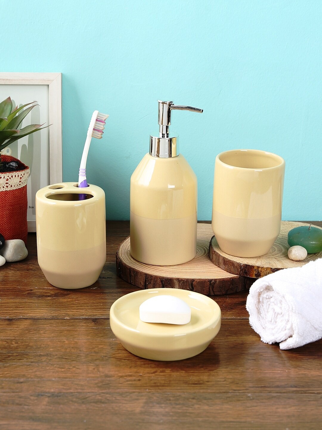 

House Of Accessories Adults Yellow 4pc Bathroom Accessories Set