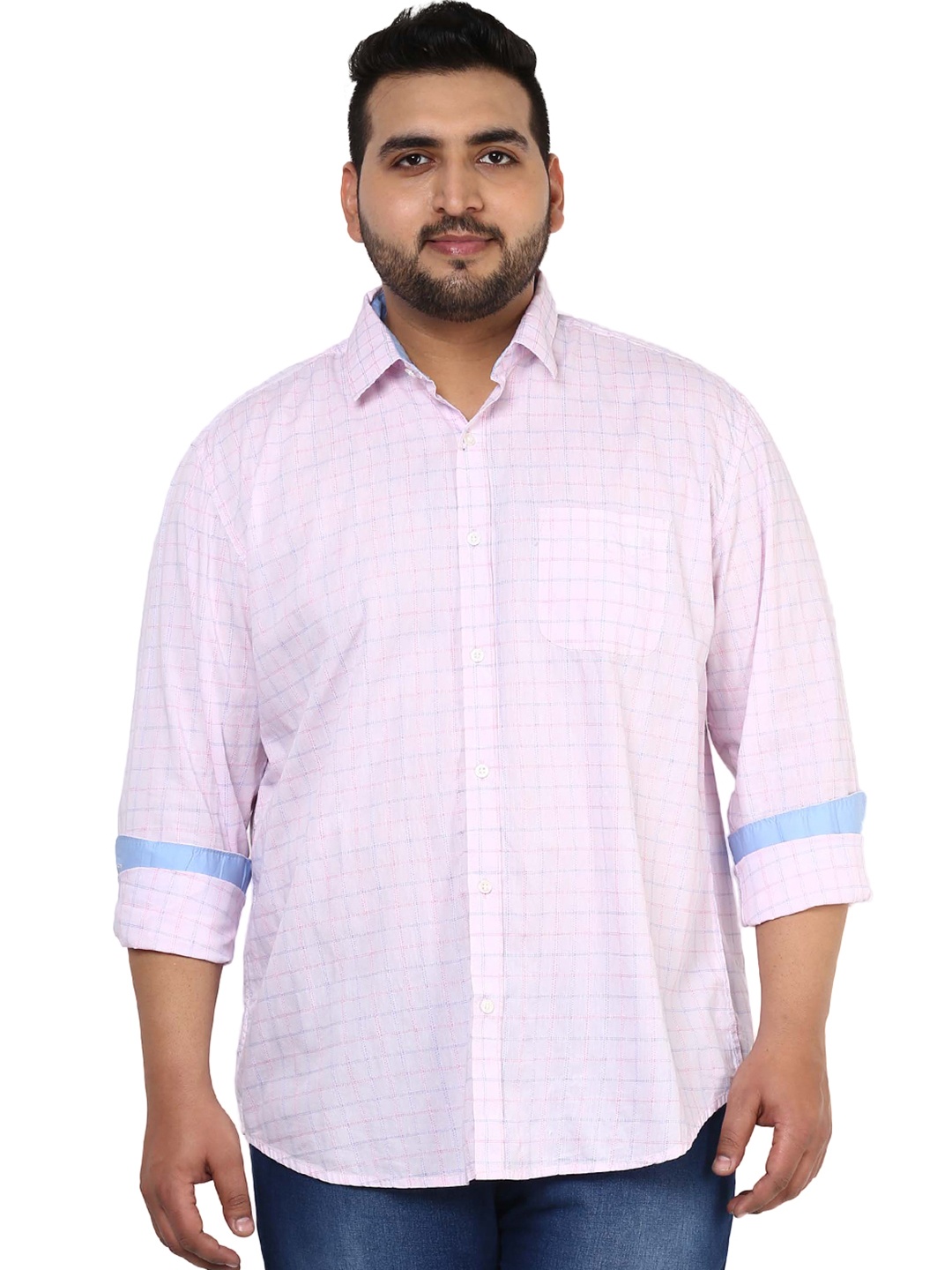 

John Pride Plus Size Men Pink Smart Fit Checked Casual Shirt