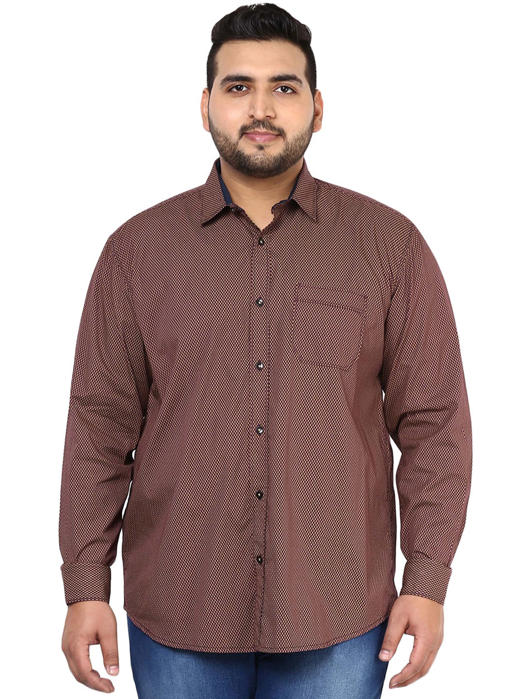 

John Pride Plus Size Men Brown Smart Fit Printed Casual Shirt