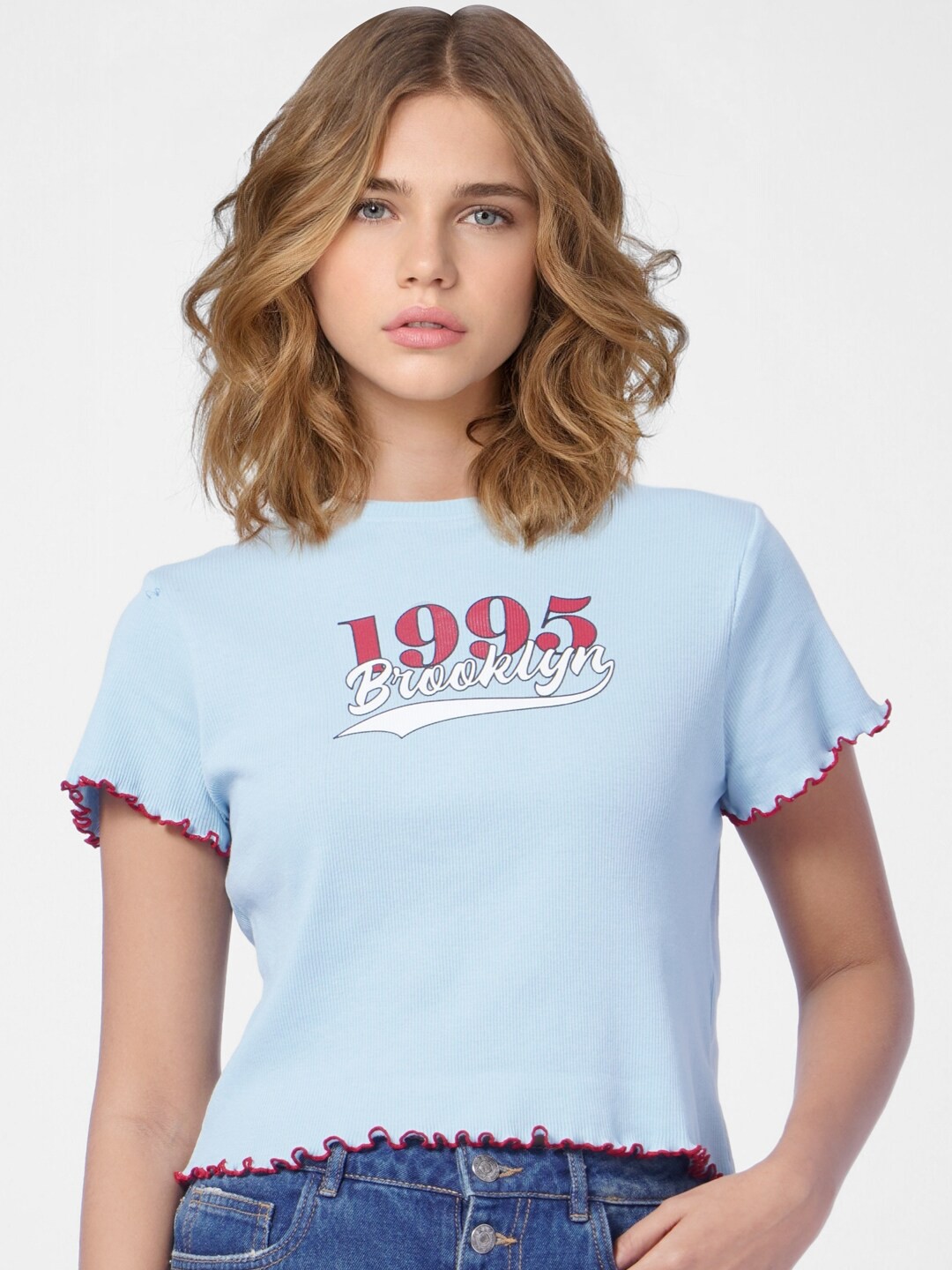 

ONLY Women Blue Printed T-shirt