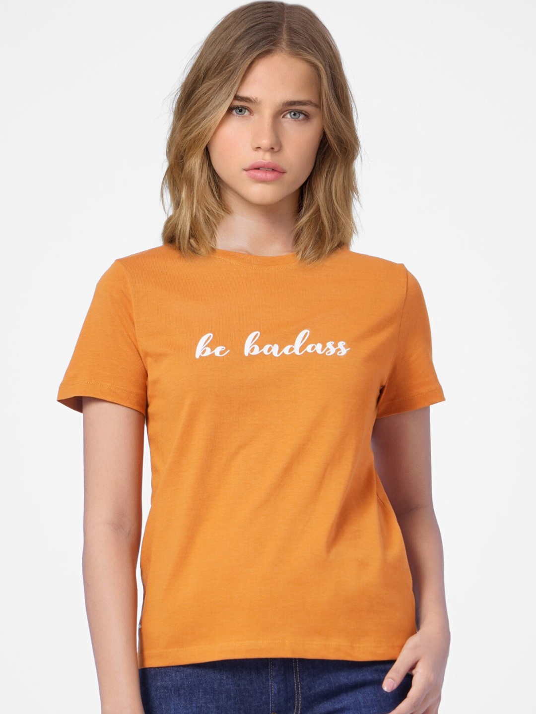 ONLY Women Orange Typography T-shirt