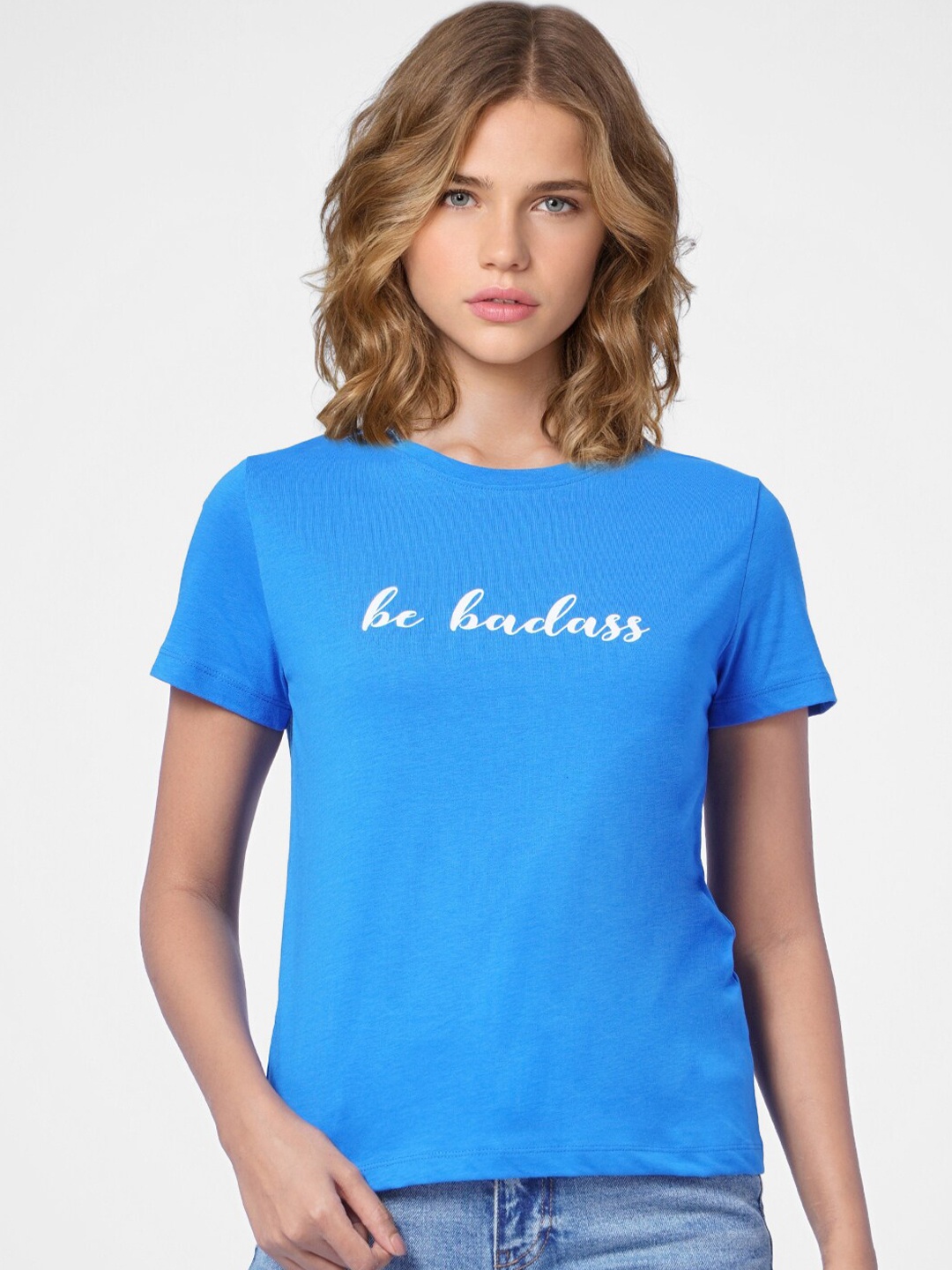 

ONLY Women Blue Typography T-shirt