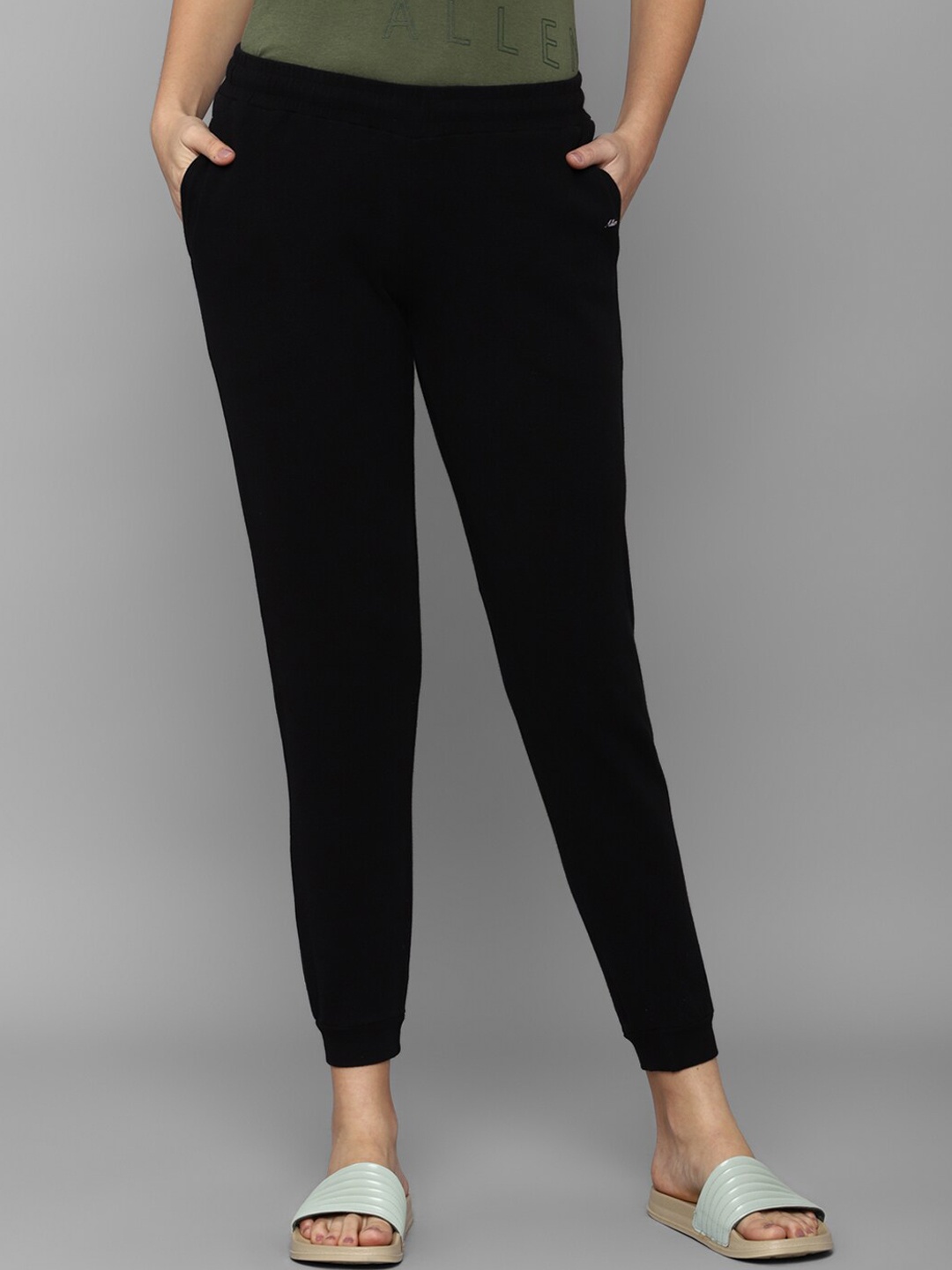 

Allen Solly Woman Black Solid Pure Cotton Joggers