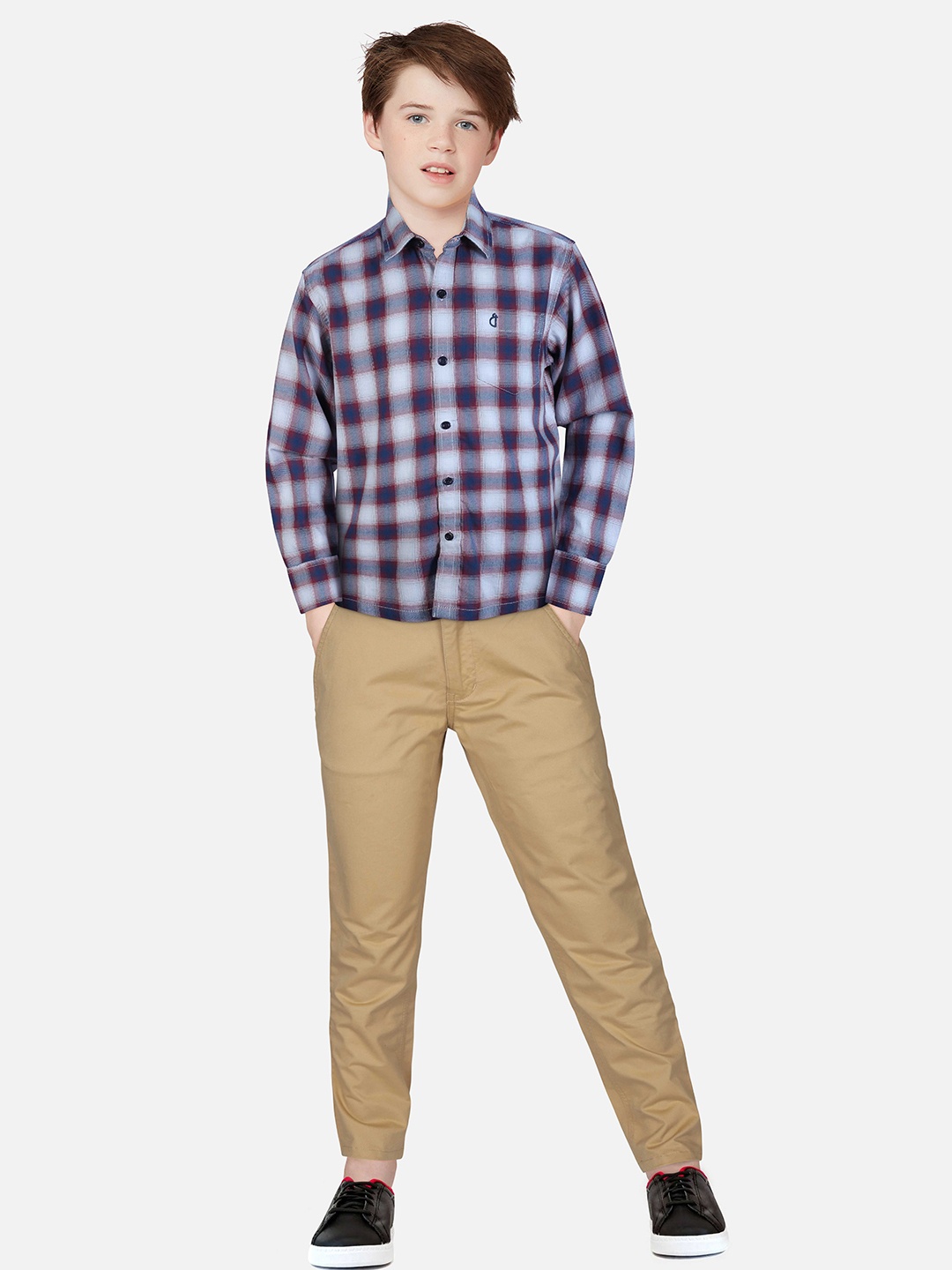 

Gini and Jony Boys Maroon Tartan Checks Casual Shirt