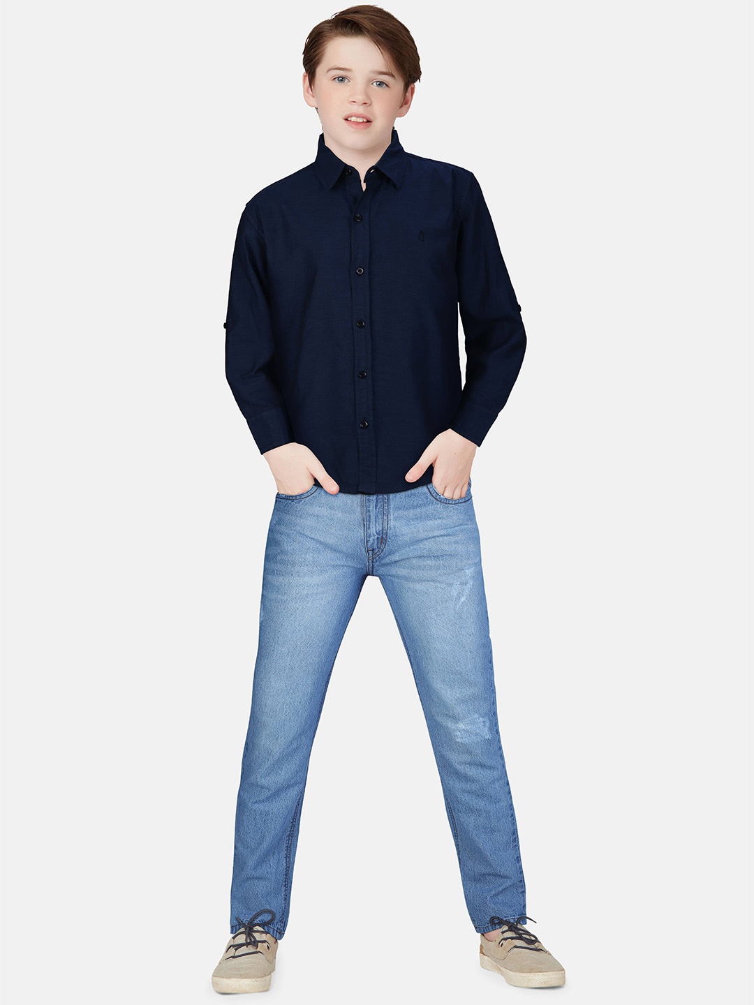 

Gini and Jony Boys Navy Blue Cotton Casual Shirt