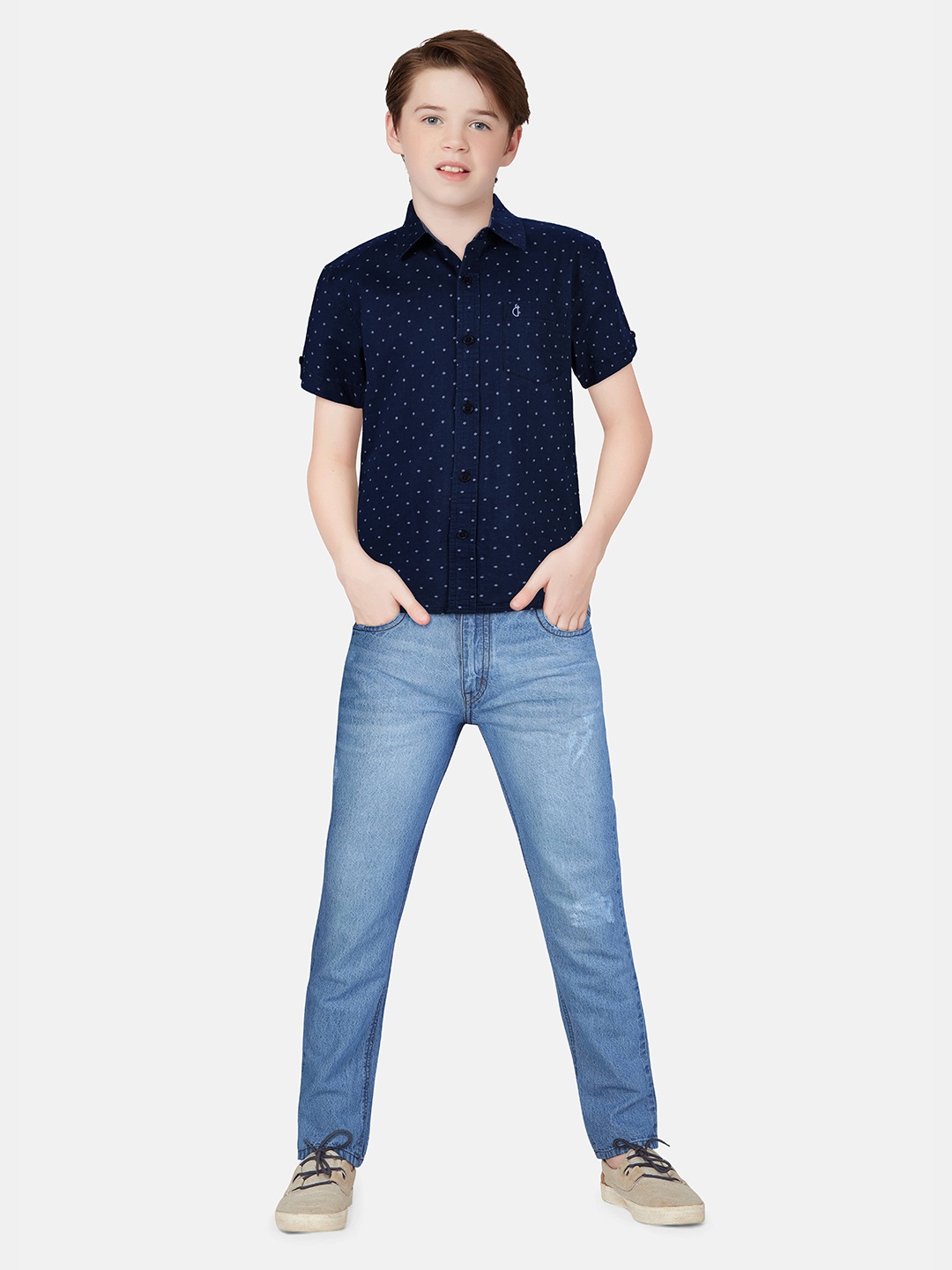 

Gini and Jony Boys Navy Blue Printed Casual Shirt