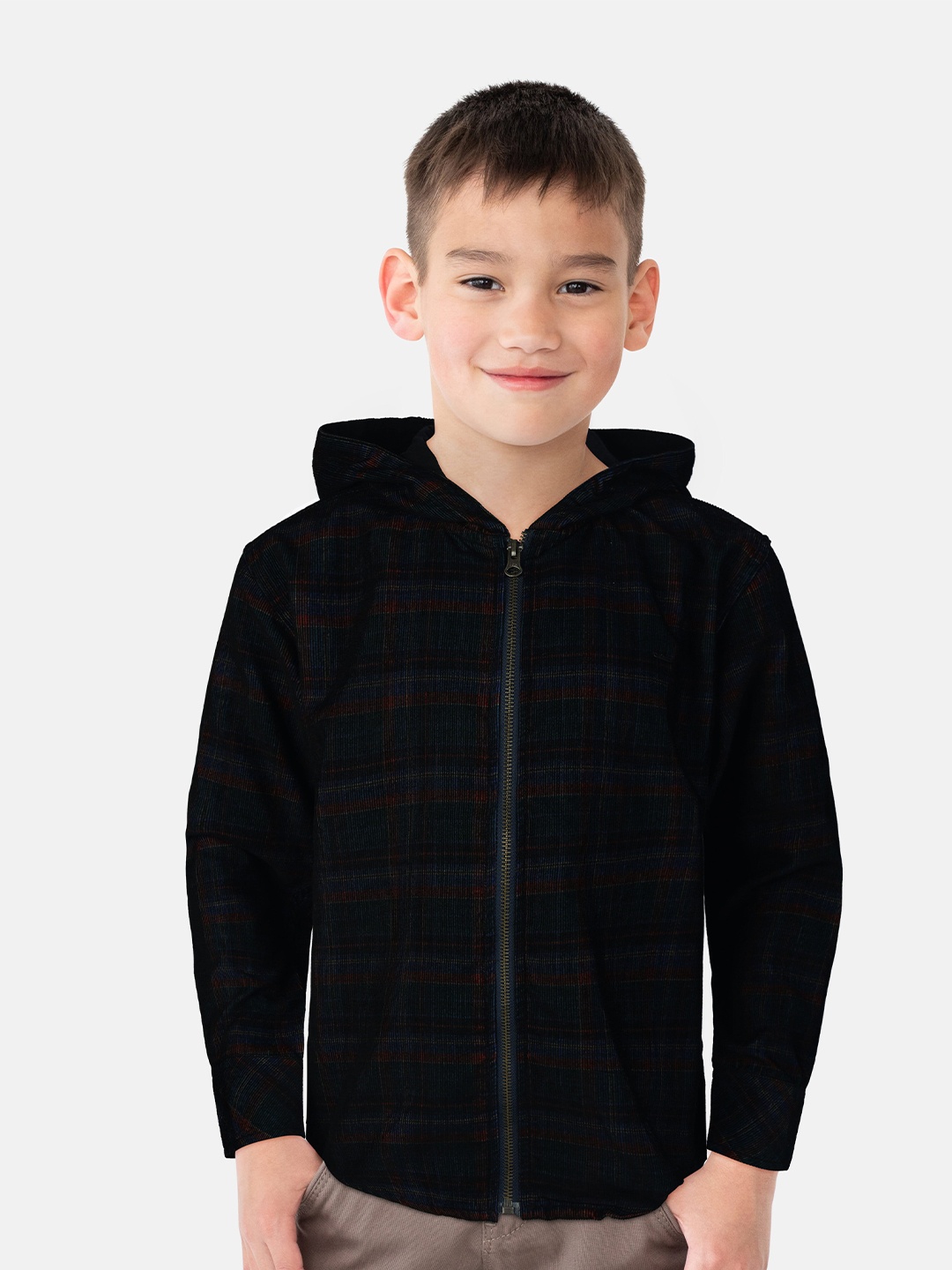 

Gini and Jony Boys Black Hooded Full Sleeves Checked Sweatshirt