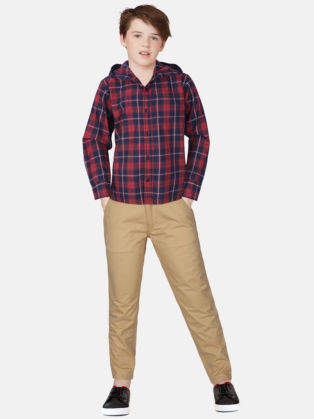 

Gini and Jony Boys Red Tartan Checks Checked Cotton Casual Shirt