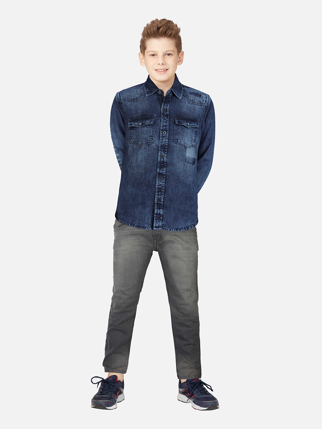 

Gini and Jony Boys Navy Blue Faded Denim Casual Shirt