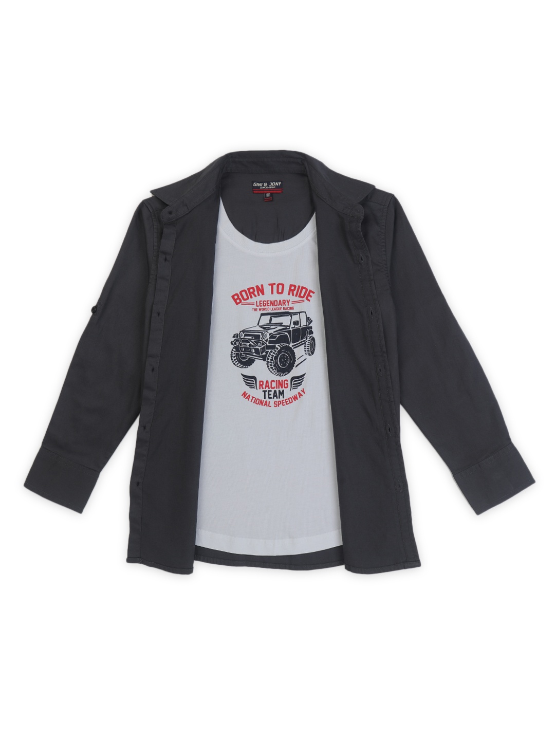 

Gini and Jony Boys Grey Printed Casual Cotton Shirt