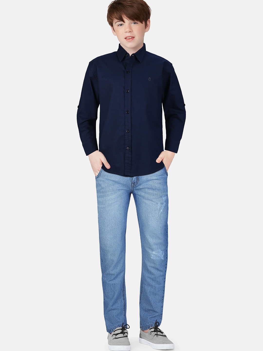

Gini and Jony Boys Navy Blue Solid Full Sleeves Casual Shirt