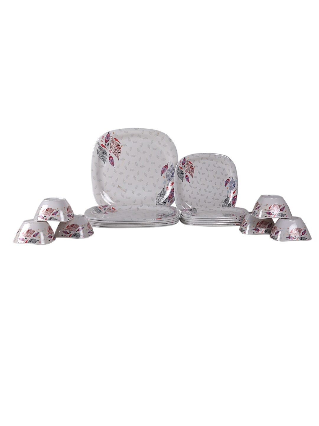 

CDI 18 Pieces Dishwasher And Microwave Safe Floral Printed Melamine Glossy Dinner Set, White
