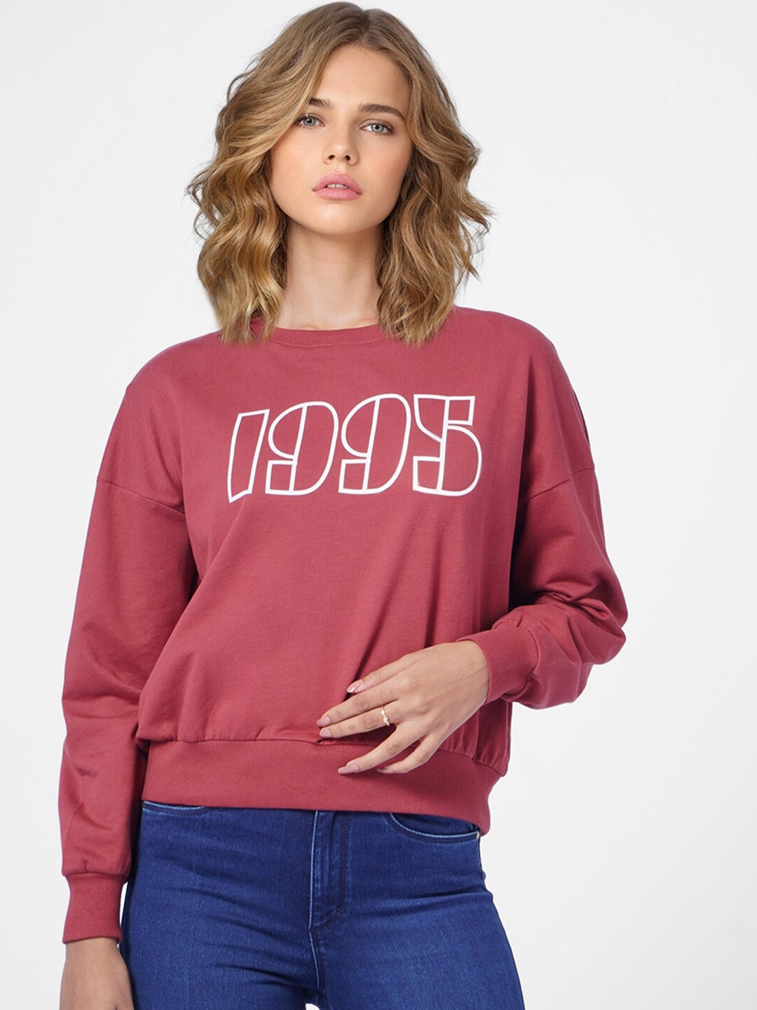 

ONLY Women Maroon Printed Sweatshirt