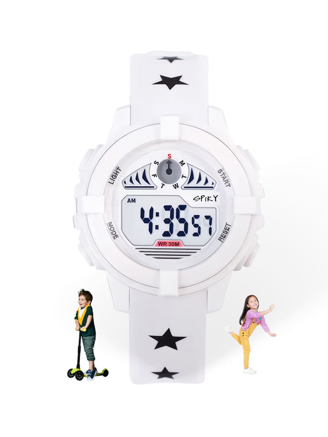 

Spiky Unisex Kids Grey Printed Dial & White Straps Digital Multi Function Automatic Watch